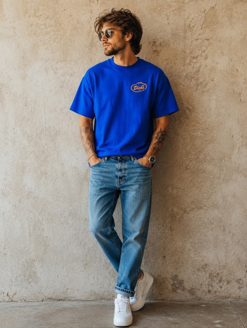 Dick's Drive In Blue Tee w/ Orange Logo Sz  L EUC